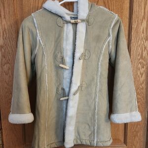 Cozy Beige Hooded Coat with Faux Fur Trim